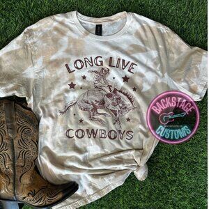 Backstage Customs "Long Live Cowboys" Short Sleeve Tee - Cream with Maroon Print